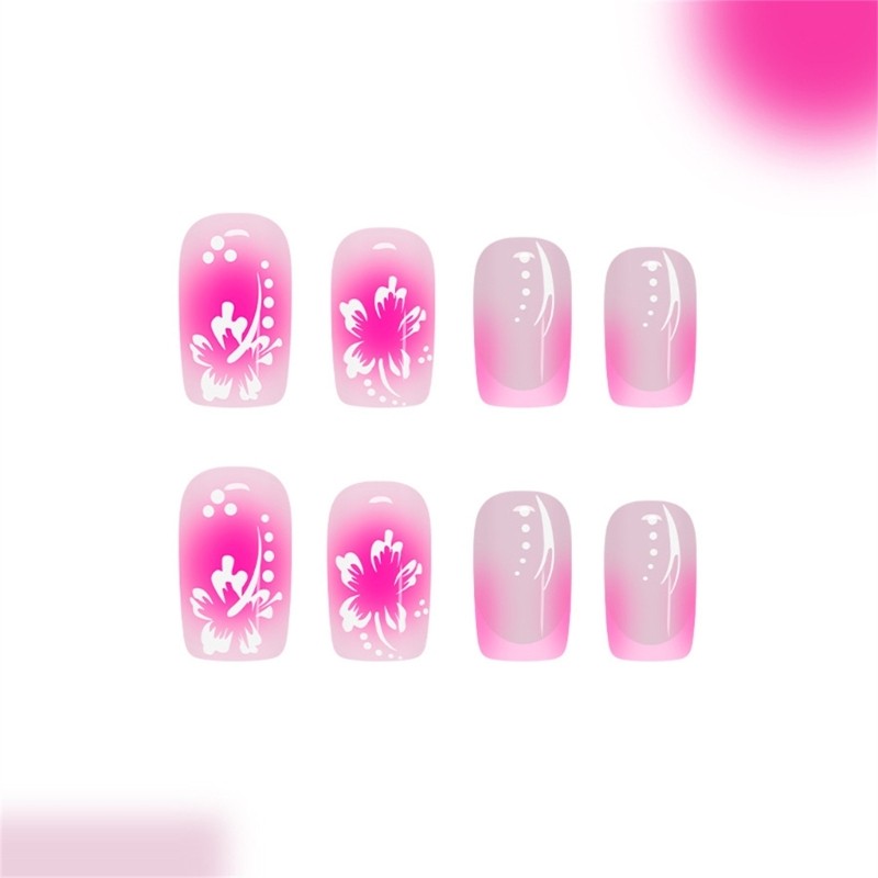 Versatile False Nail for Any Occasion Light Pink French Blush Flowers Pattern