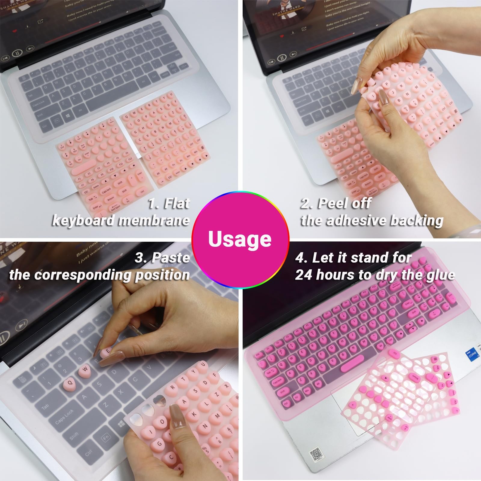 Long Nail Keyboard Stickers and Cover for Long Nails – 119 Keys Set, Fits 15-…