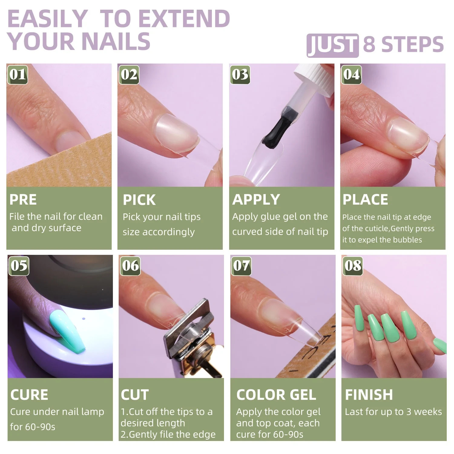 Almond Nail Tips Kit 5pc – UV Lamp, 504 Acrylic Nails, Cutter, Glue, Nail File