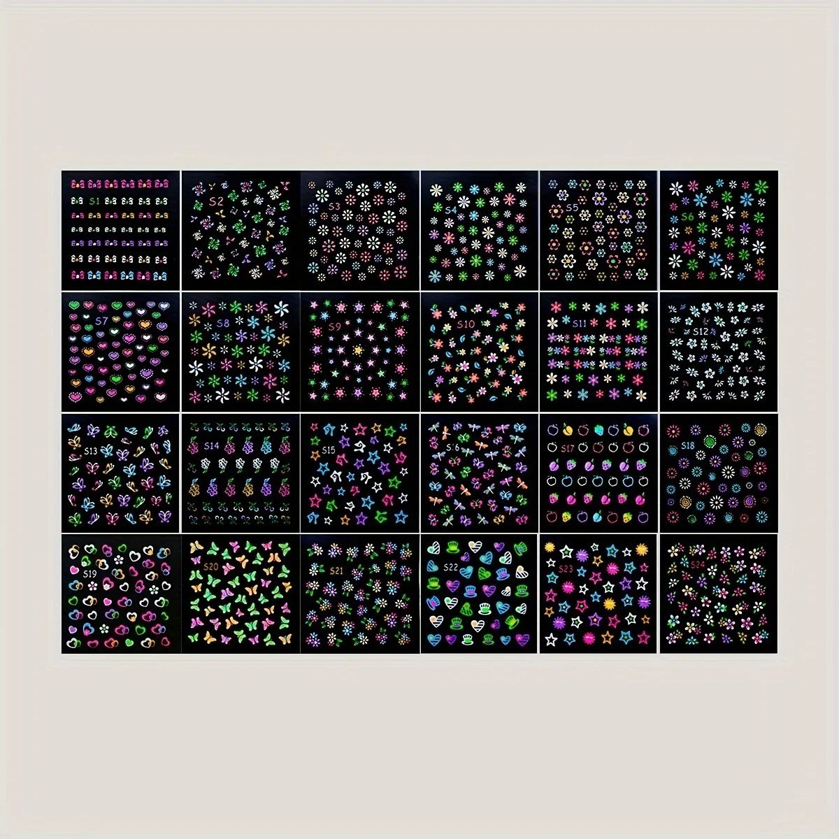 30 Sheets 3D Glow in Dark Nail Stickers Glitter Self-Adhesive Art
