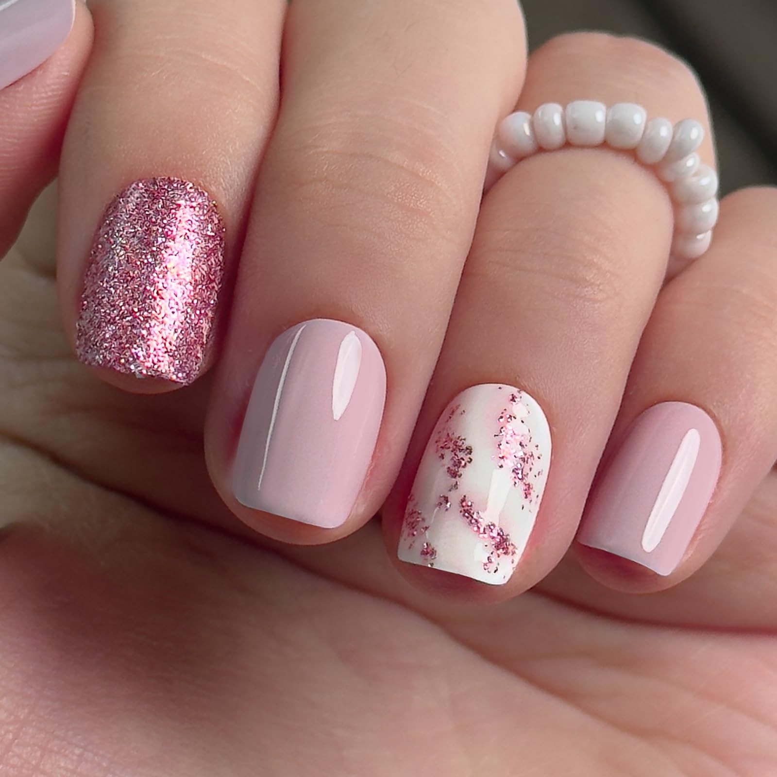 Press on Nails Short Square Acrylic Fake Nails with Apricot Design Full Cover…