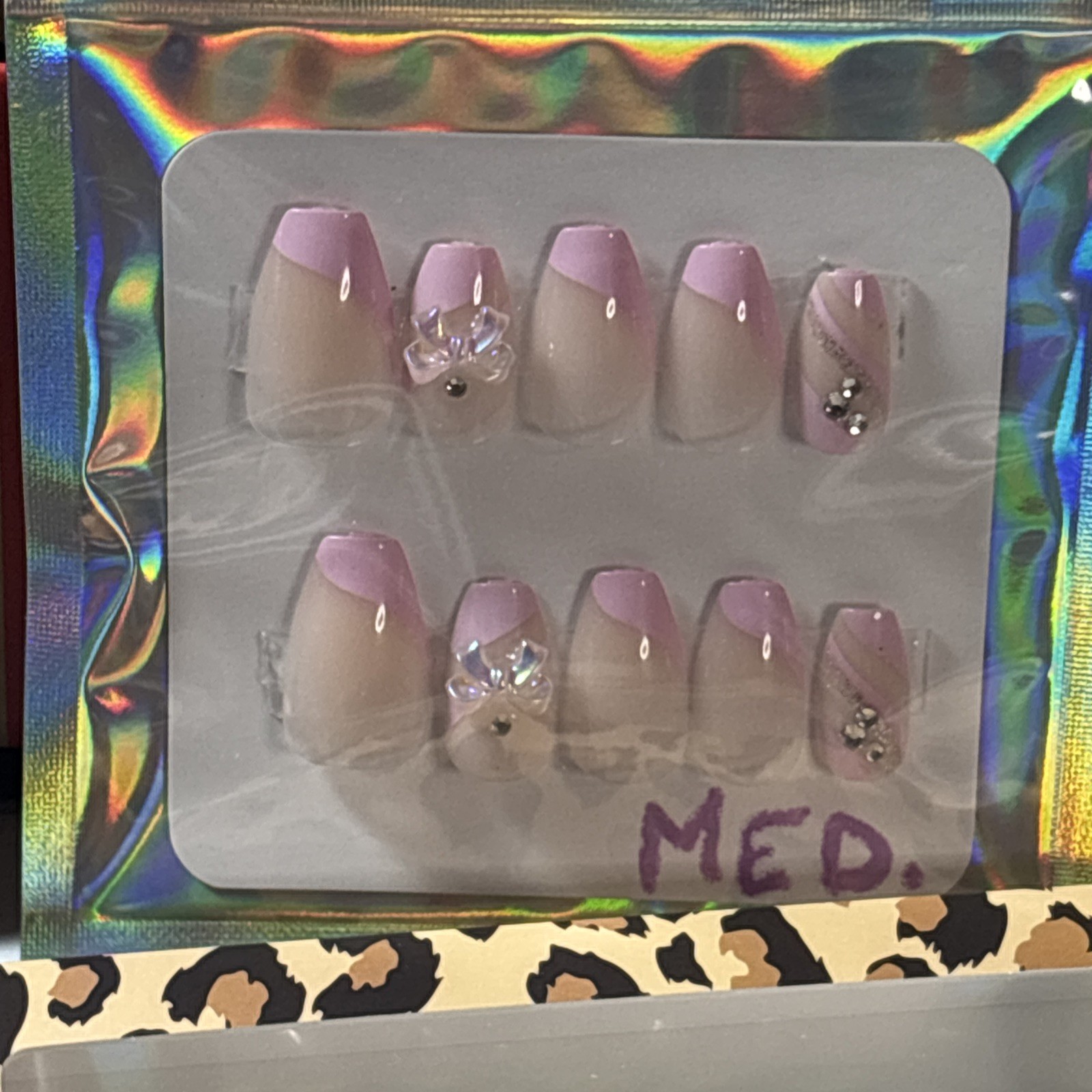 Press On Nails Medium Almond-Shaped Nails full set Pink&3D gems,bows…