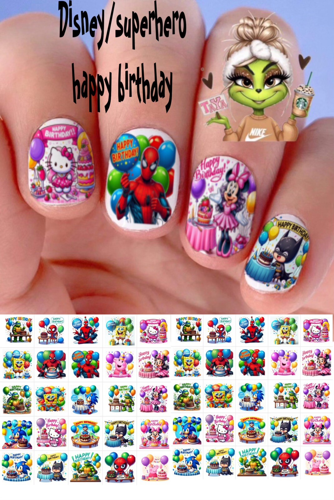 Happy Birthday Super Hero Waterslide Nail Art Decals Set of 50 Instructions &
