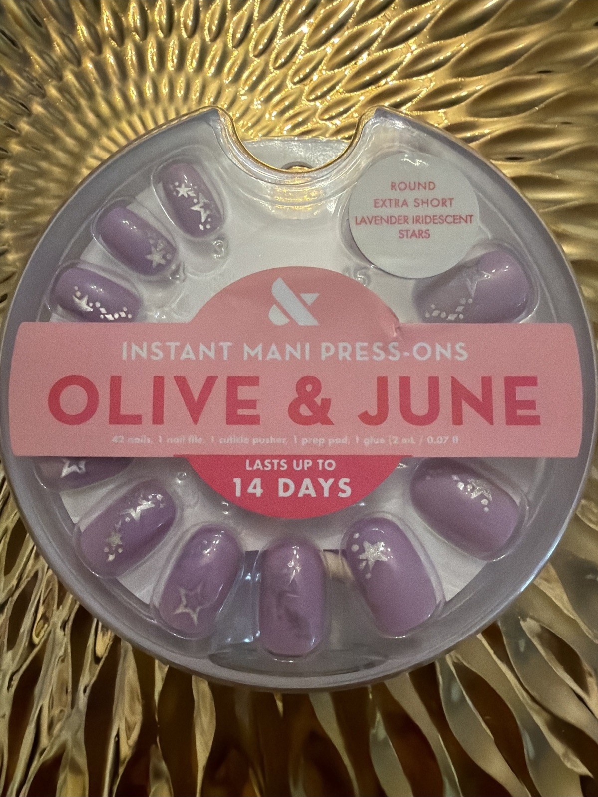 Press-On Fake Nails – XS Round – Lavender Iridescent Stars – 42ct- Olive & June