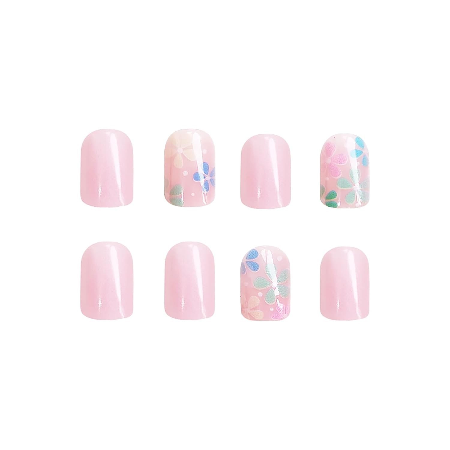 24Pcs Short Square Glossy Flower Press-On Nails – Perfect Gift Set for Girls