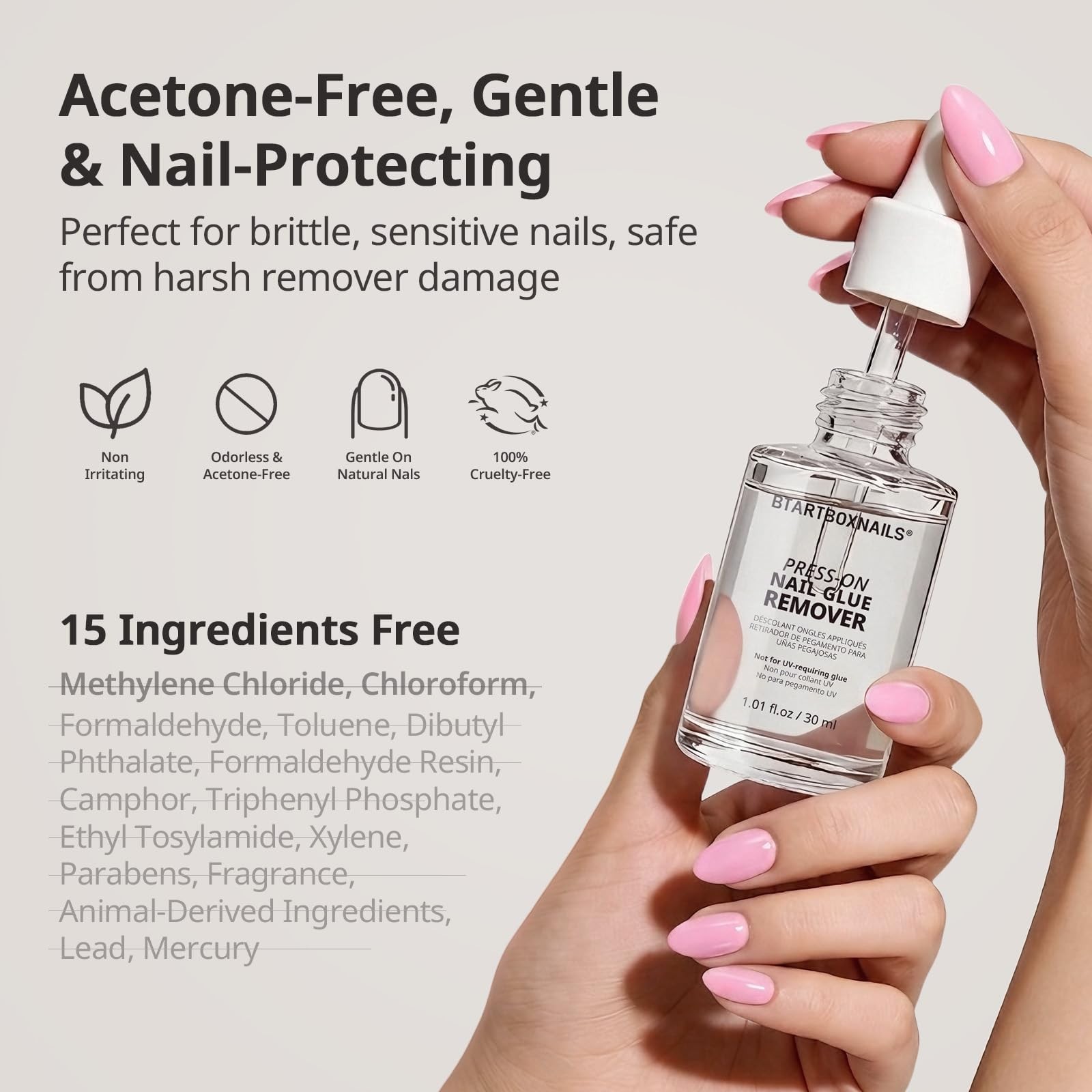 Nail Glue & Remover Set – Acetone-Free, Odorless, Gentle, Quick Apply for Press-