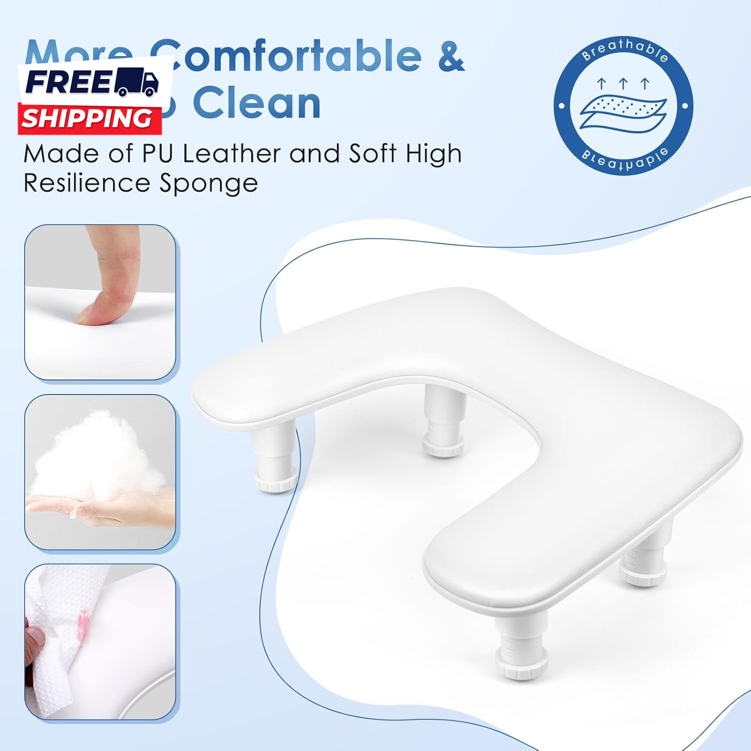Manicure Arm Rest for Nails Tech: U Shaped Adjustable Nail Armrest White PU