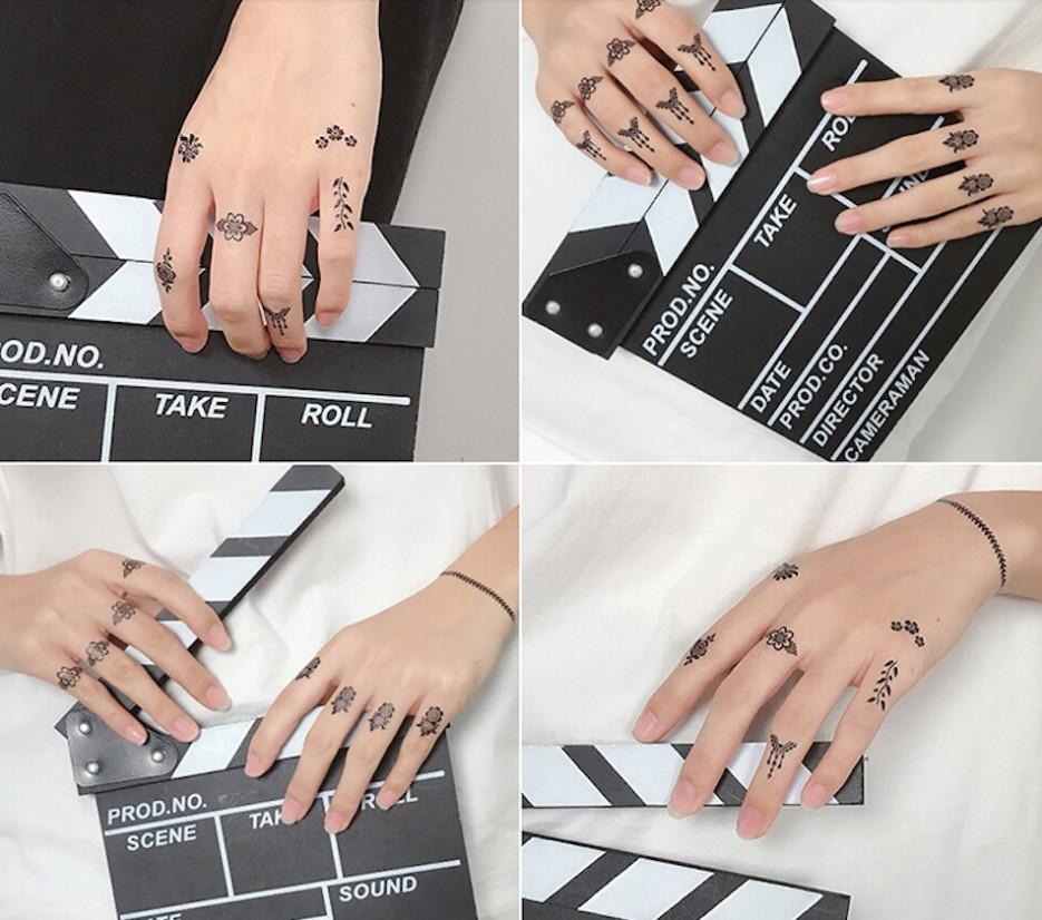Temporary Stickers Personality Waterproof Black Lace Flower Finger Tattoo NH9
