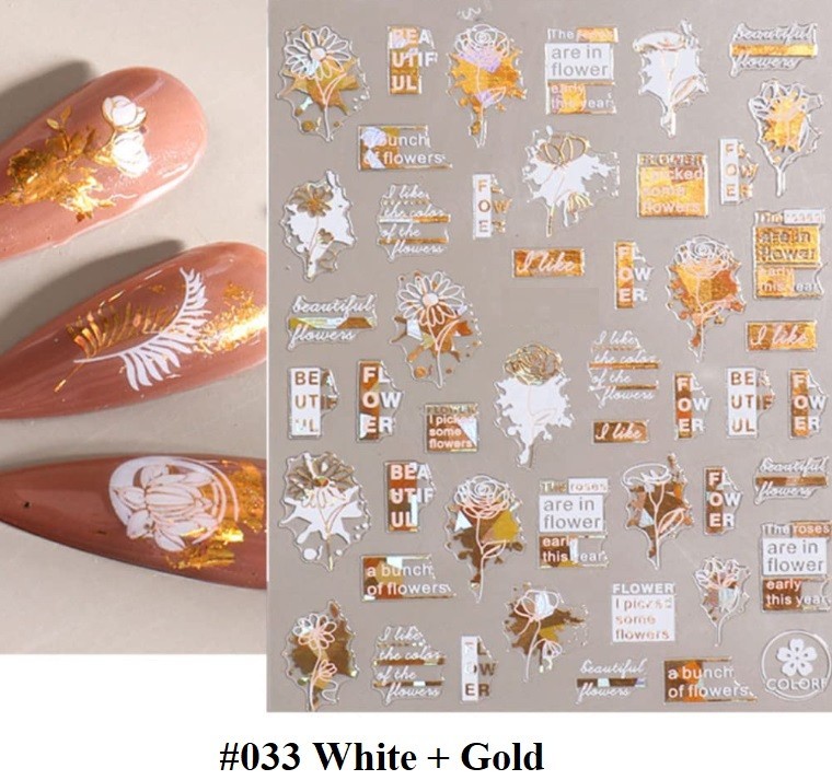 White, Black, Gold, Red Abstract Nail Art Stickers (Group 2)