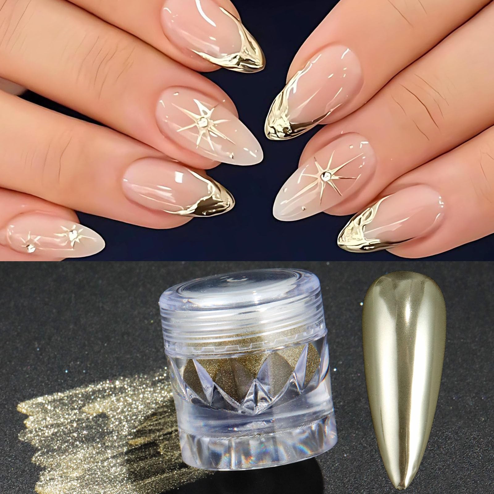 Chrome Mirror Effect Nail Powder Set, 9 Colors Metallic Pearlescent Nail Glit…