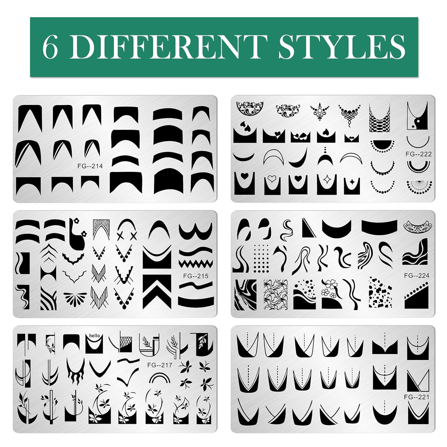6pcs Nail Stamper Kit French Nail Stamping Plate Heart Geometric Image Nail Sten