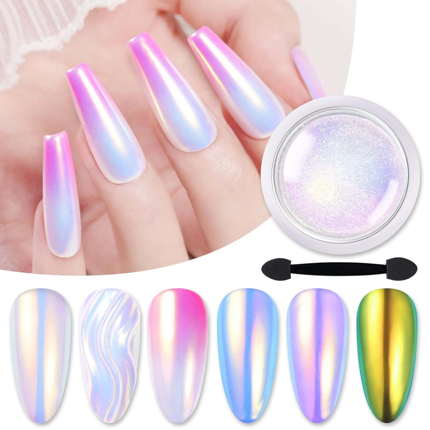 Chrome Nail Powder Auroras Nail Powder Mermaid Pearl Powder Glitter Dust Kit for