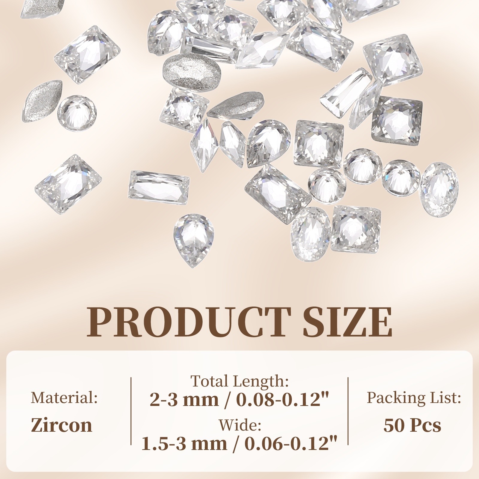 50pcs Shiny Zircon Rhinestones 2-3mmm Multi-shape Nail Art Diamonds, White