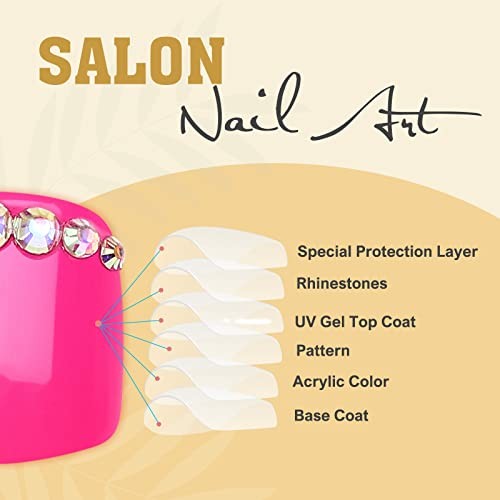 28pcs Hot Pink Short Press on Toenails Glossy Square Fake Toe Nails Art