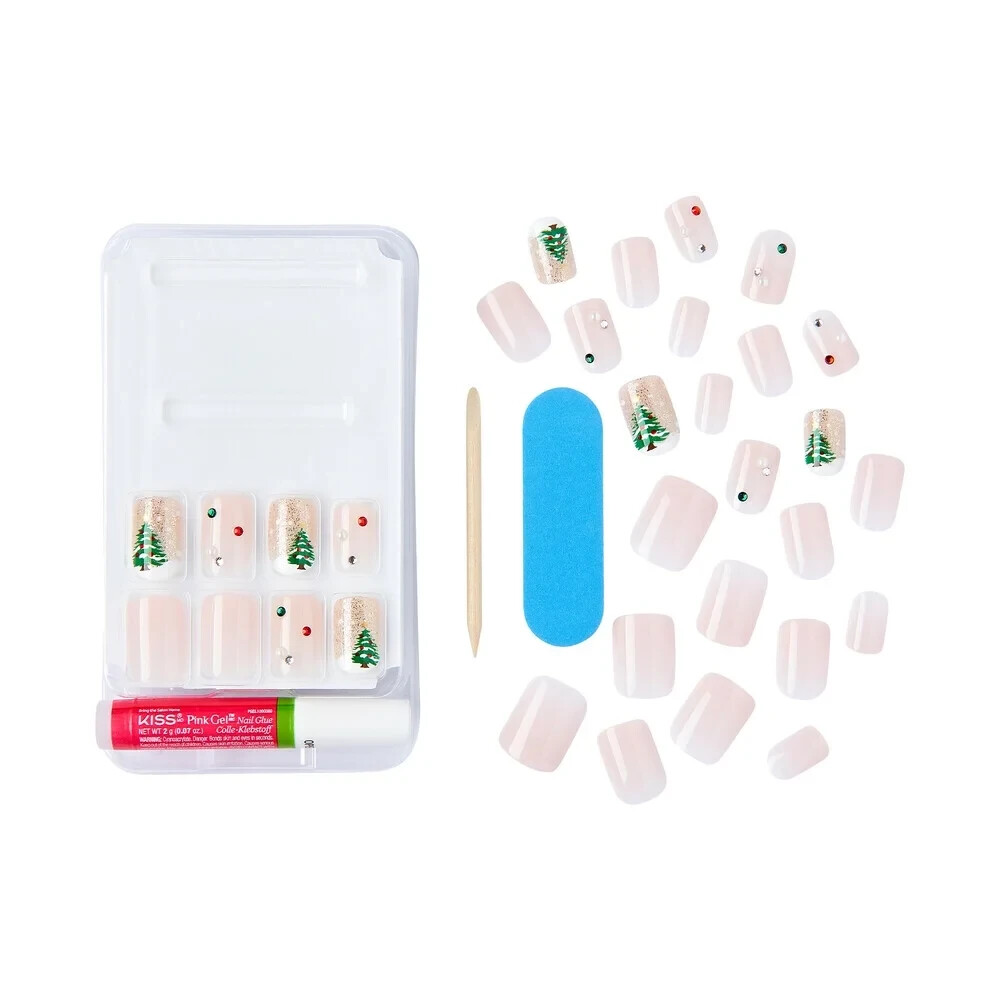KISS MARSHMALLOW Voguish Fantasy Nails~FV01YX 91180 ~ Short Sq~ Christmas Tree