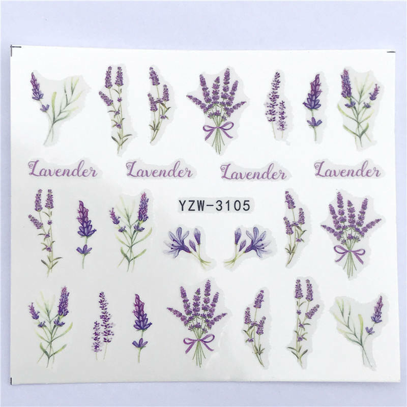 Nail Art Water Transfer Sticker Lavender Purple Flower Floral Decals Manicure