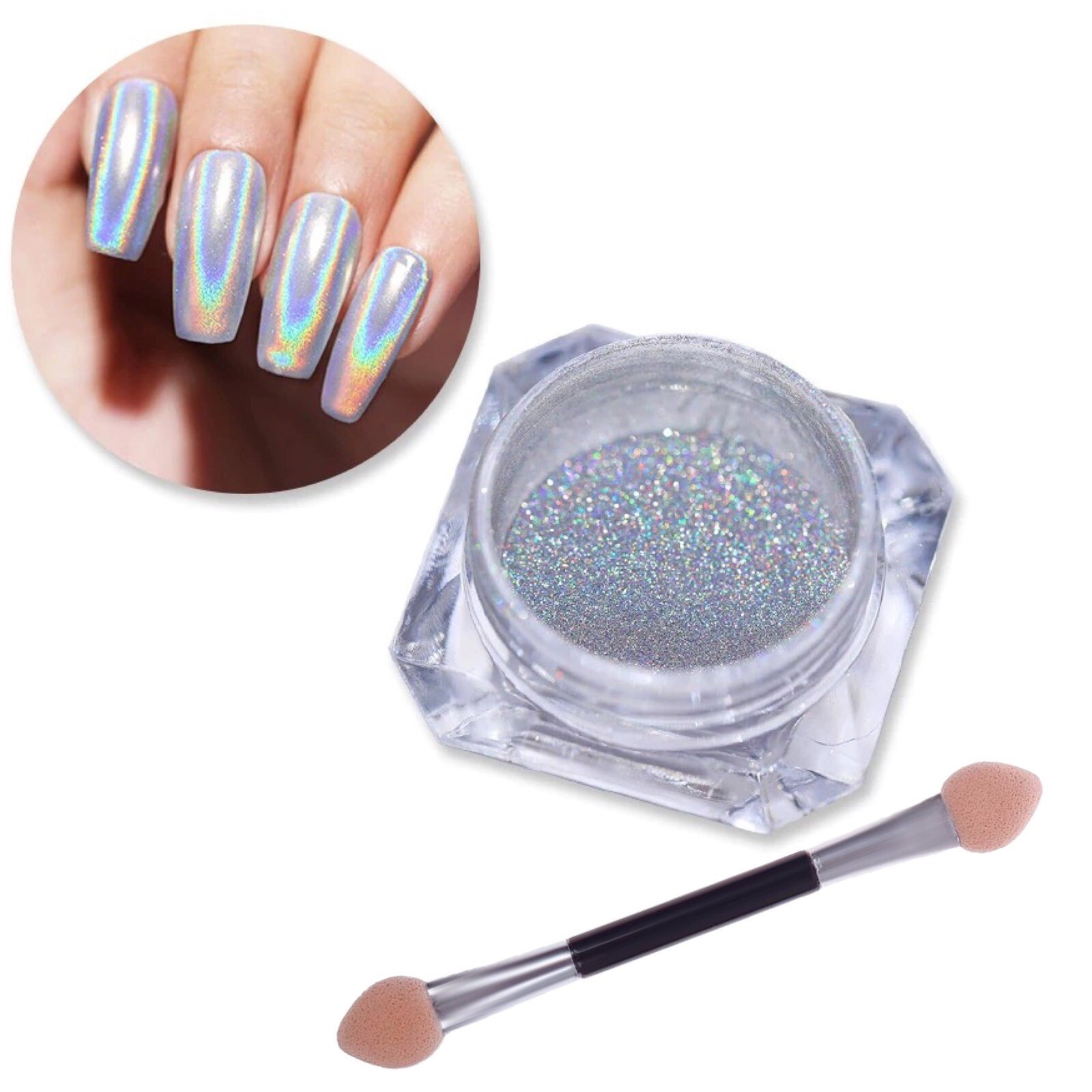 Unicorn Nail Holographic Powder Silver Rainbow Glitter Ultra Fine Sparkle Effect