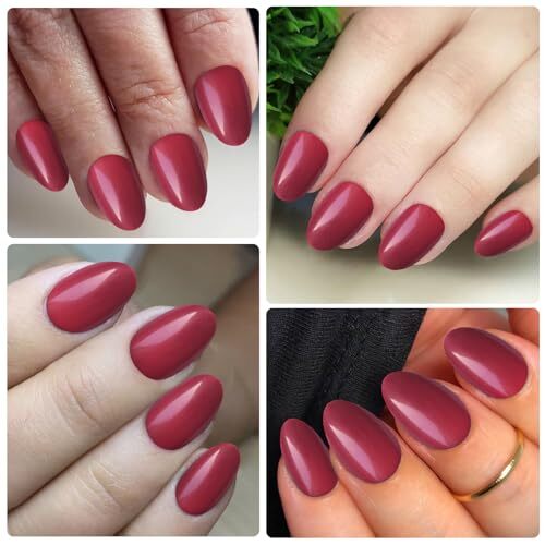 Short Press on Nails Almond Fake Nails, 240 Round Almond Press on Nail Burgundy