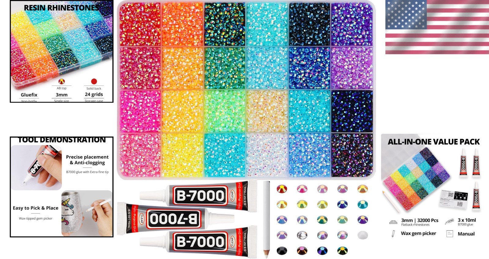 33000 Pcs Rainbow Jelly Rhinestones – Ultimate Bedazzler Kit with B7000 Glue