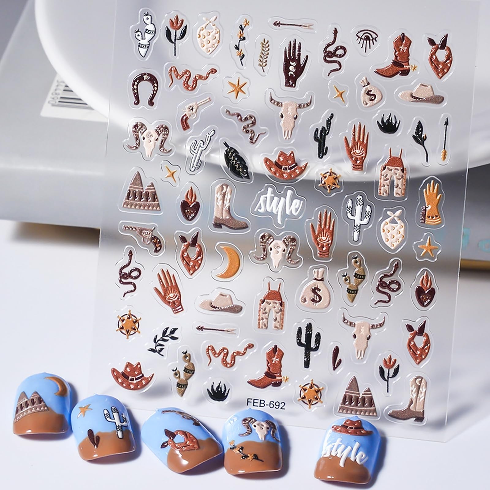 2 Sheets Retro Cowboy Nail Art Stickers, Western Cowboy Style Self-Adhesive D…