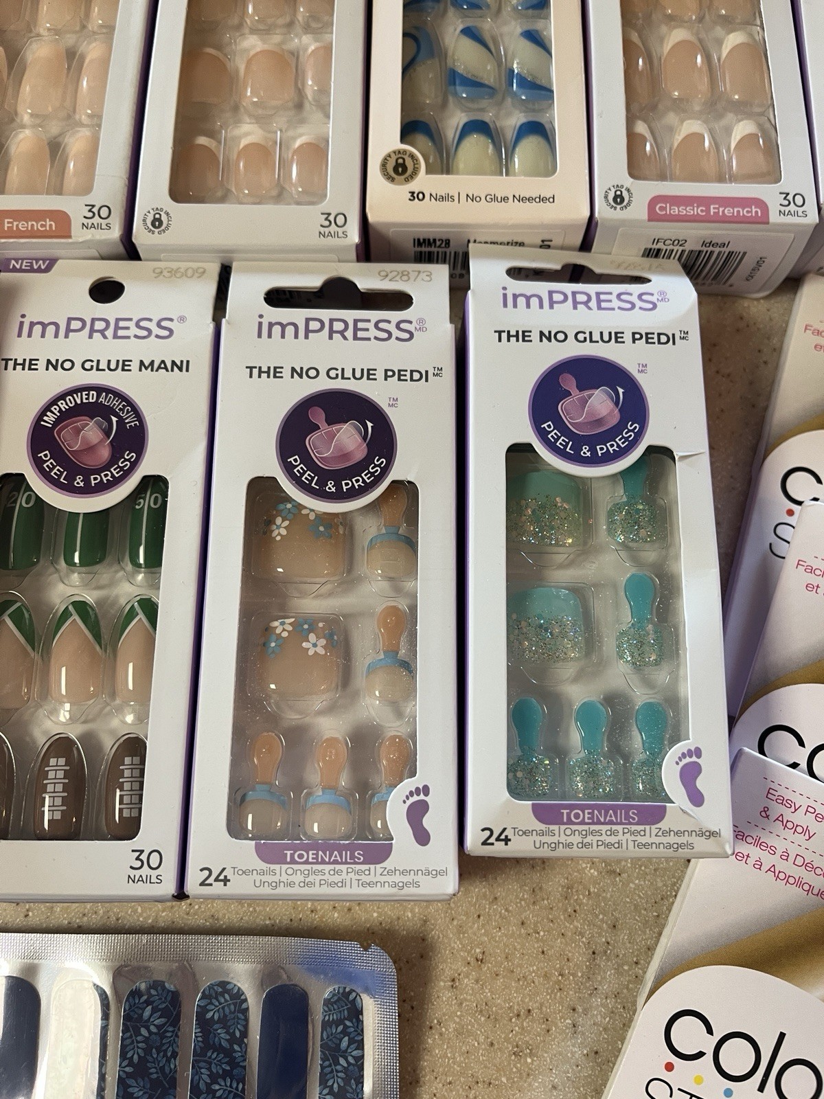 KISS Impress Lot Of 10 No Glue Mani-6 Pedi & 3 Color Street Nail Polish Strips