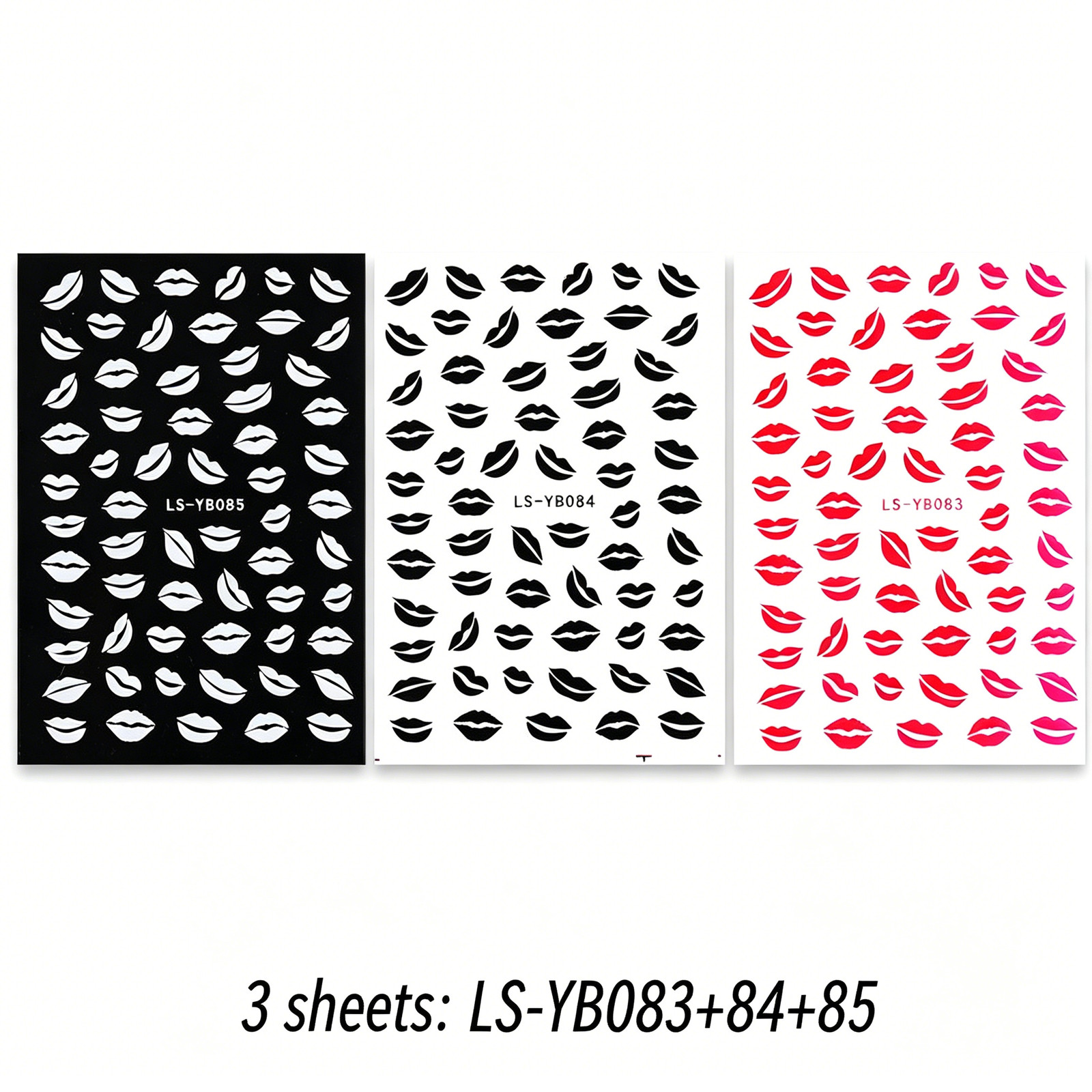 Ins European Atmosphere Nail Stickers, Blazing Red Lips Pattern, Black & White L
