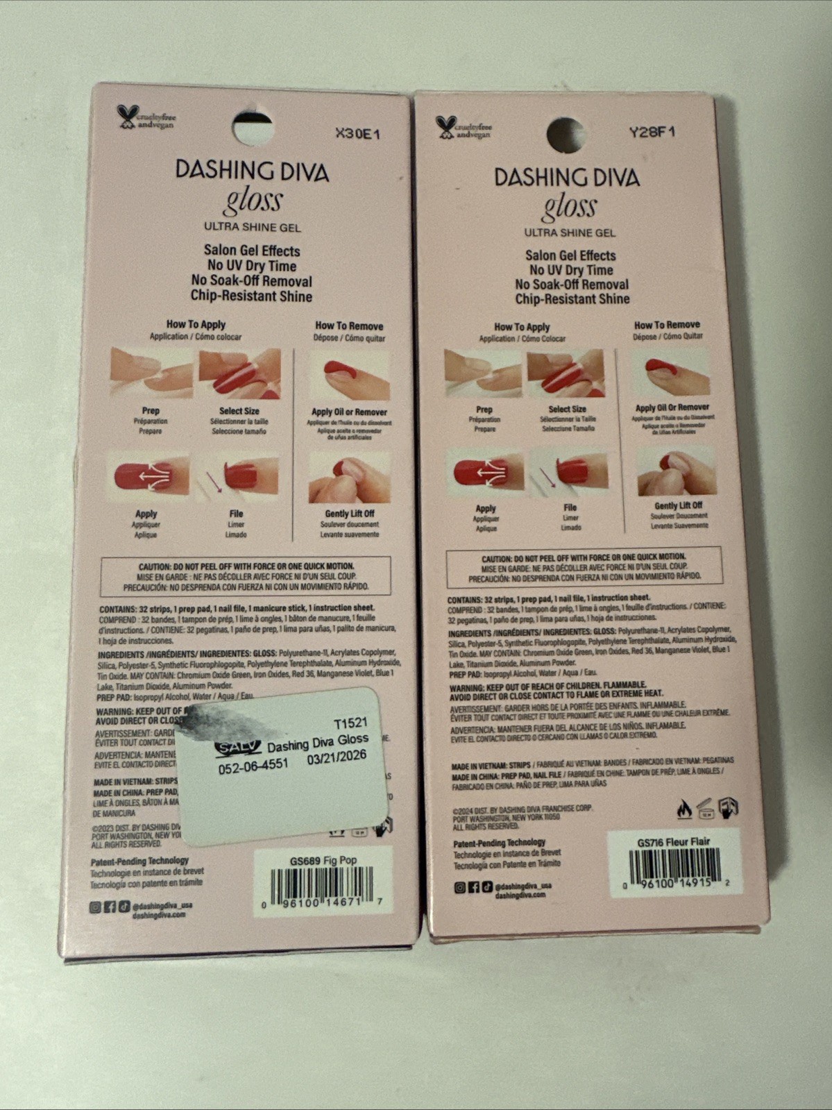 Lot of 2 Dashing Diva Gloss Ultra Shine Gel Nail Strips 32 Per Pack