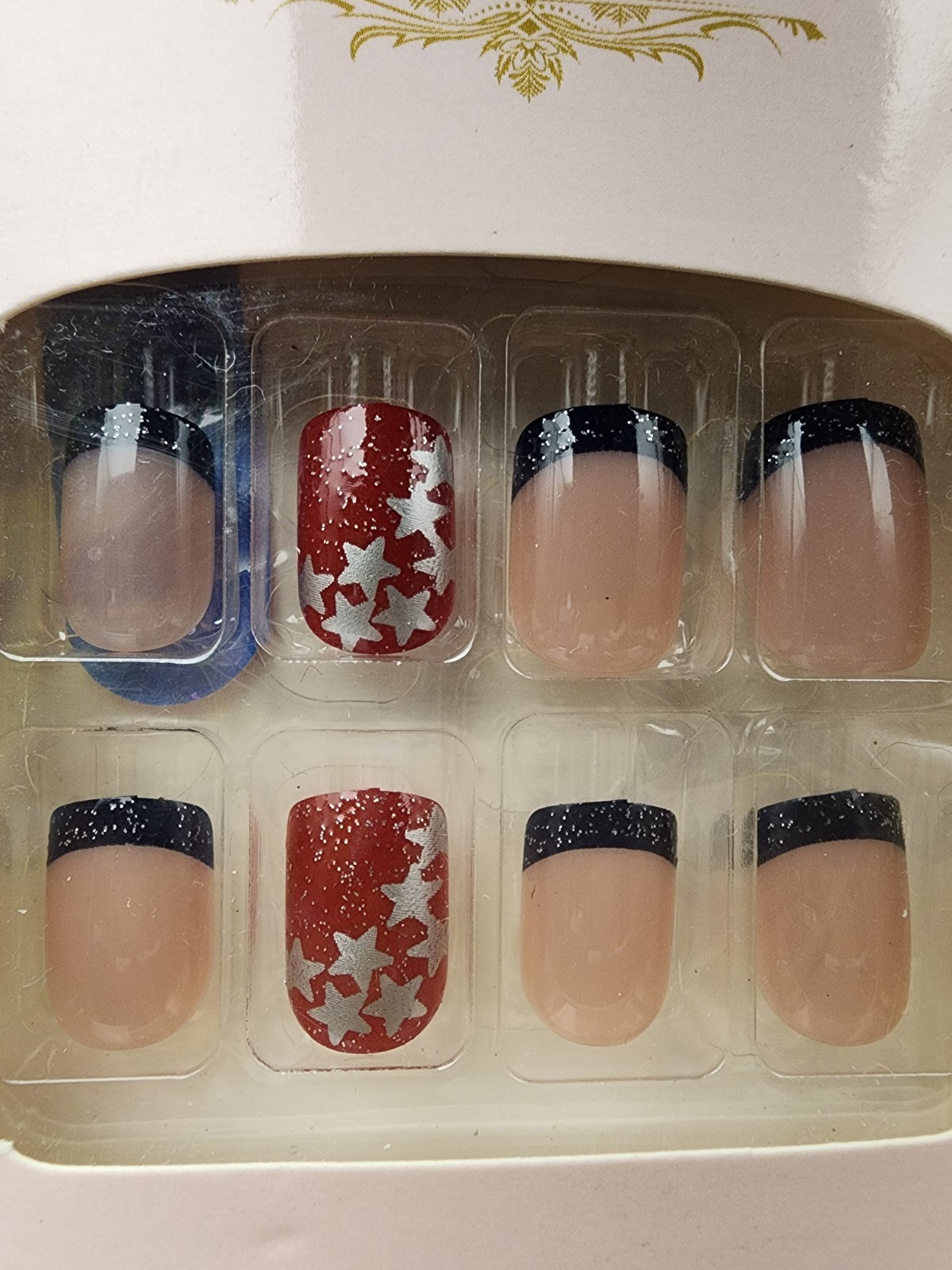 FALSE NAILS RED WHITE & DARK BLUE DESIGN 4TH OF JULY PATRIOTIC