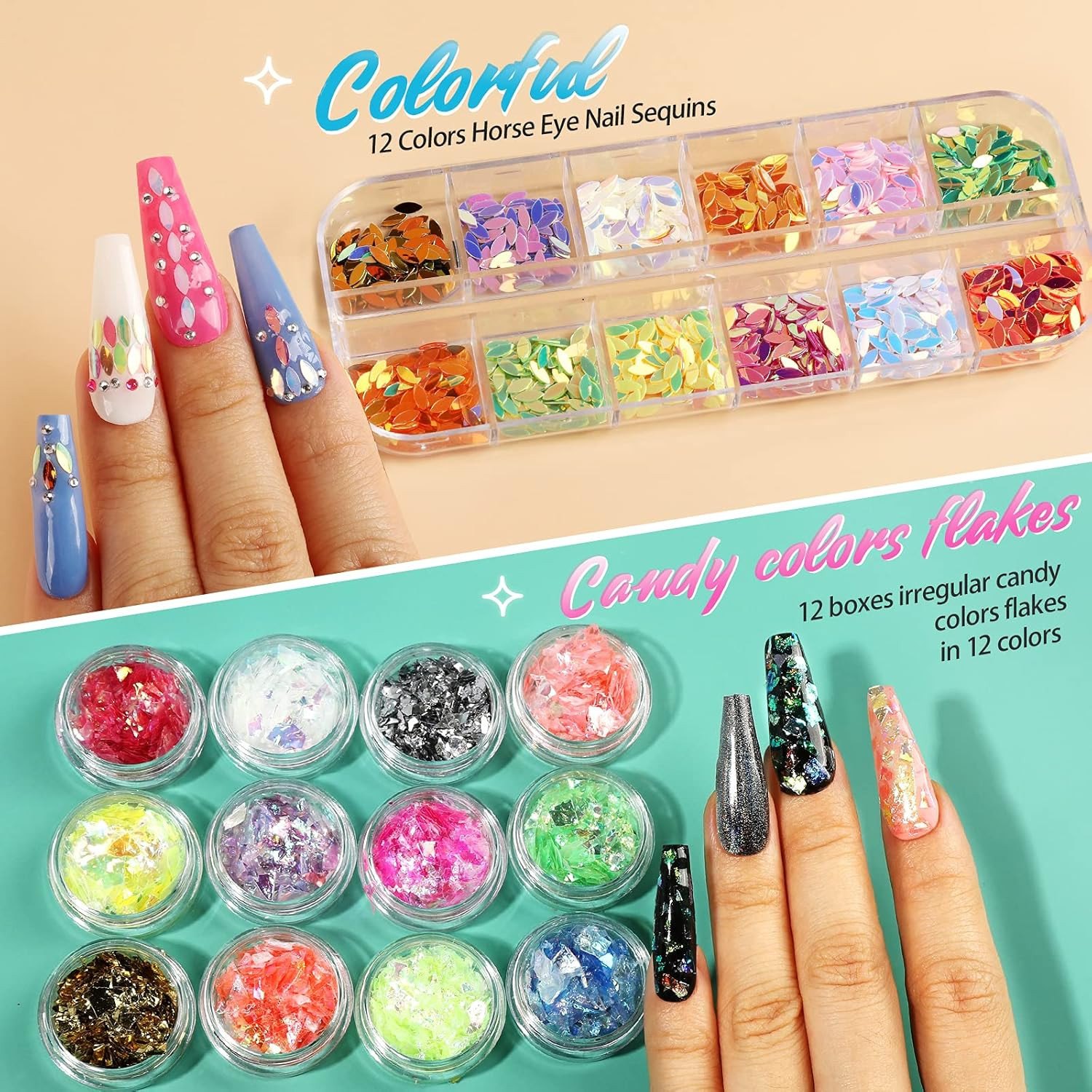 Nail Art Rhinestone & Flake Kit – 41 Boxes of Nail Gems & Accessories