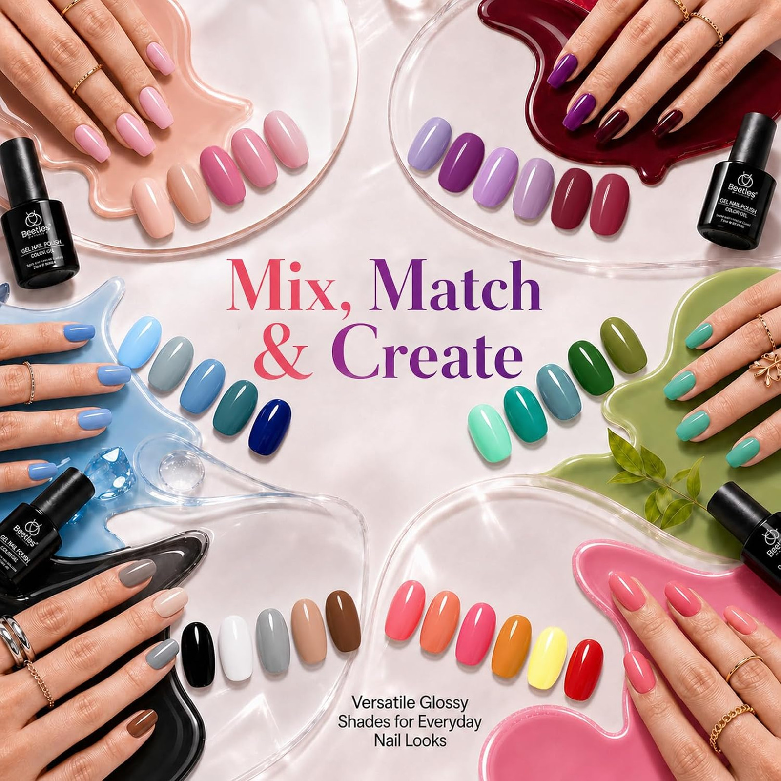 Beetles Gel Nail Polish Set Fingertip Palette Collection 32 Colors Base Top Coat