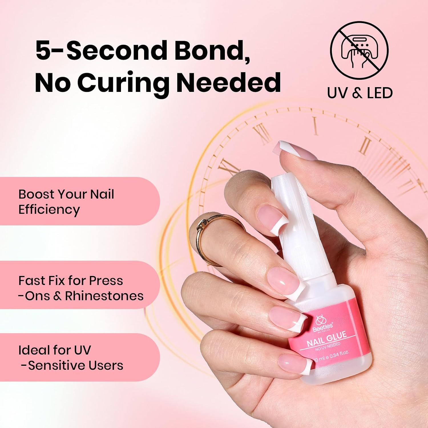 Beetles Press on Nail Glue Quick-Drying 10Ml Super Strong Nail Glue, Brush on Gl