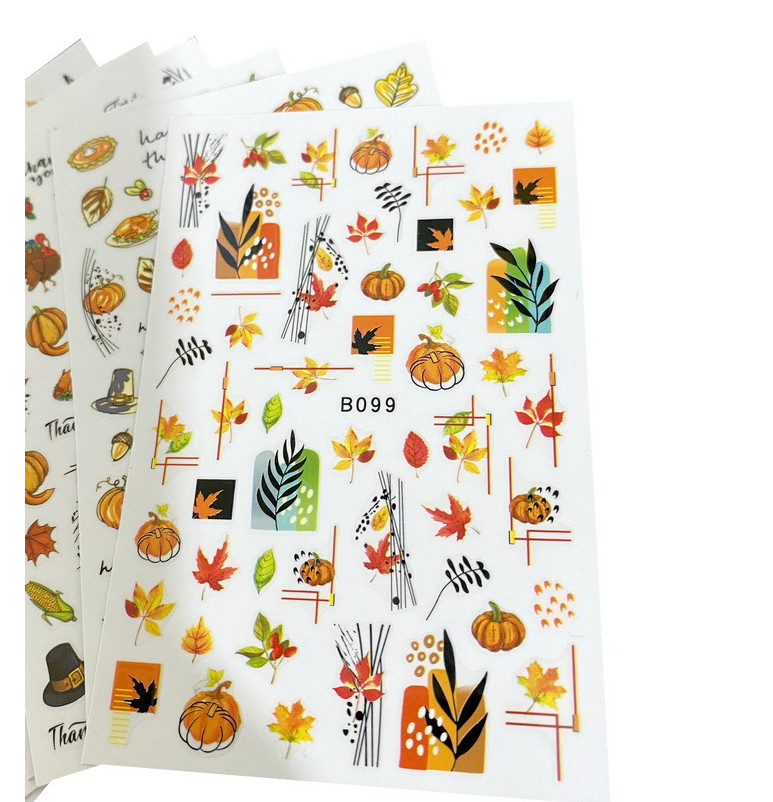 3D Autumn Leaf Nail Decal Turkey Thanksgiving Pumpkin Maple Fruit Stickers NH15