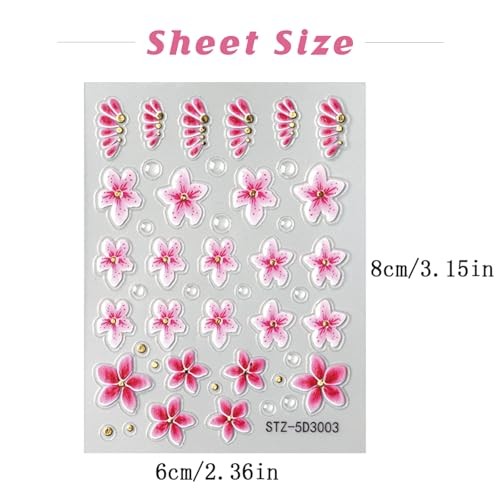 4Sheets Flower Nail Art Stickers Decals 5D Embossed Flowers Sticker Flower-2