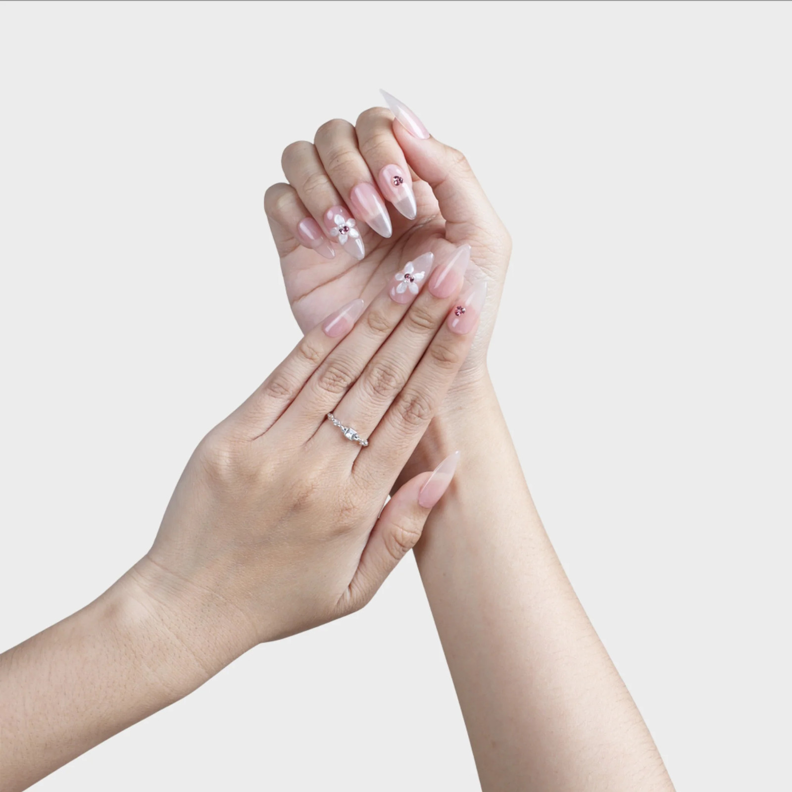 SIYOU Pearl Glaze Long Almond Pink Floral Glazed Press-On Nails 10pc