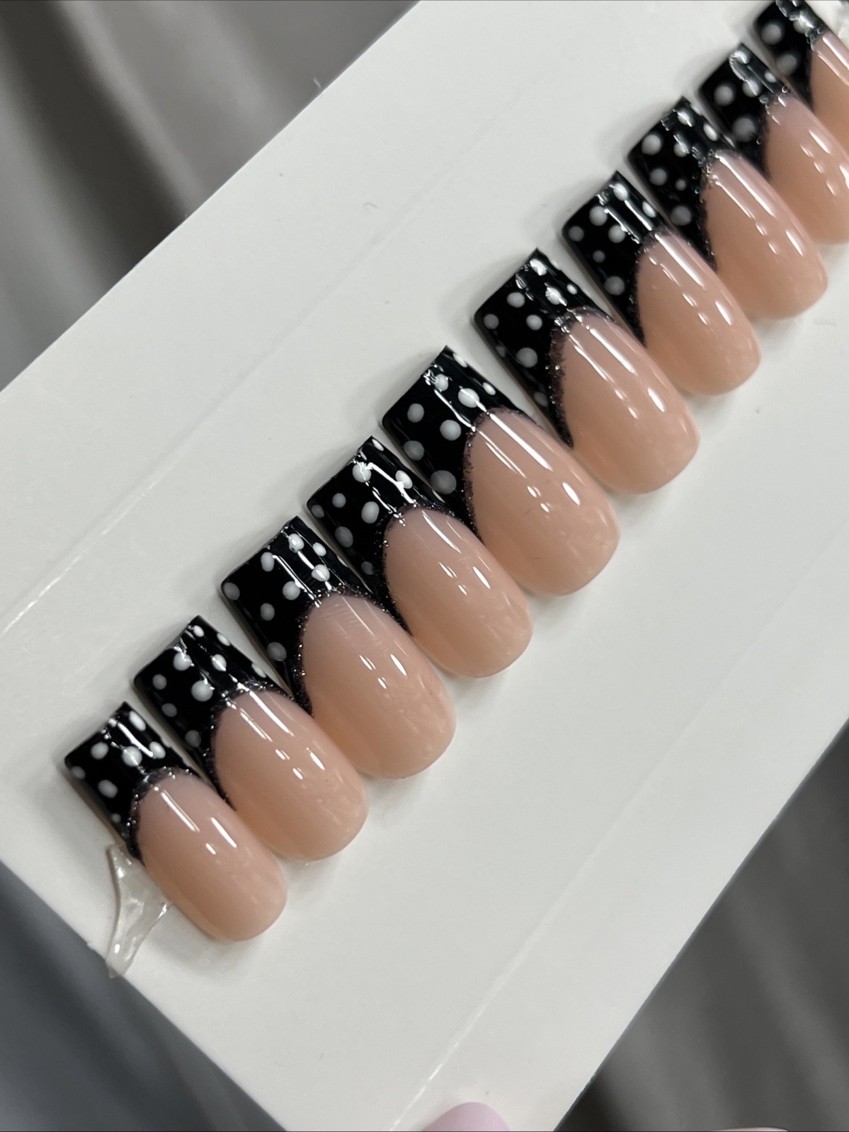 🌸 CUSTOM Press On Nails FRENCH BLACK Flower PINK 10p SET W Kit