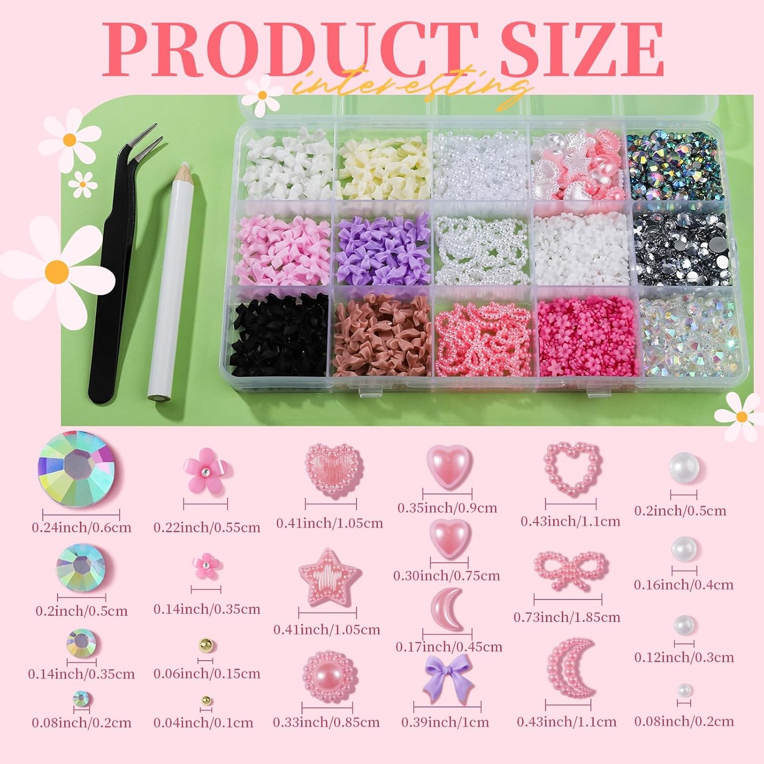 Nail Charms Gems Kit Rhinestones Pearls Bows Flowers 3D Nail Art Decoration Set
