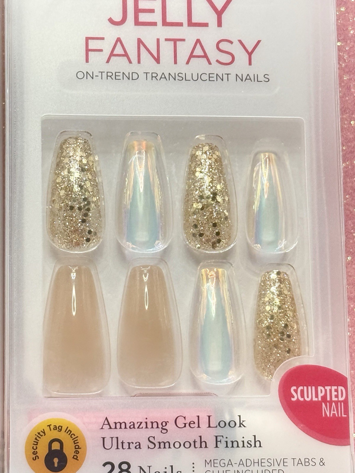 Kiss Jelly Fantasy Press-On Nails Long Nude Glitter 85667 (Lot Of 2)