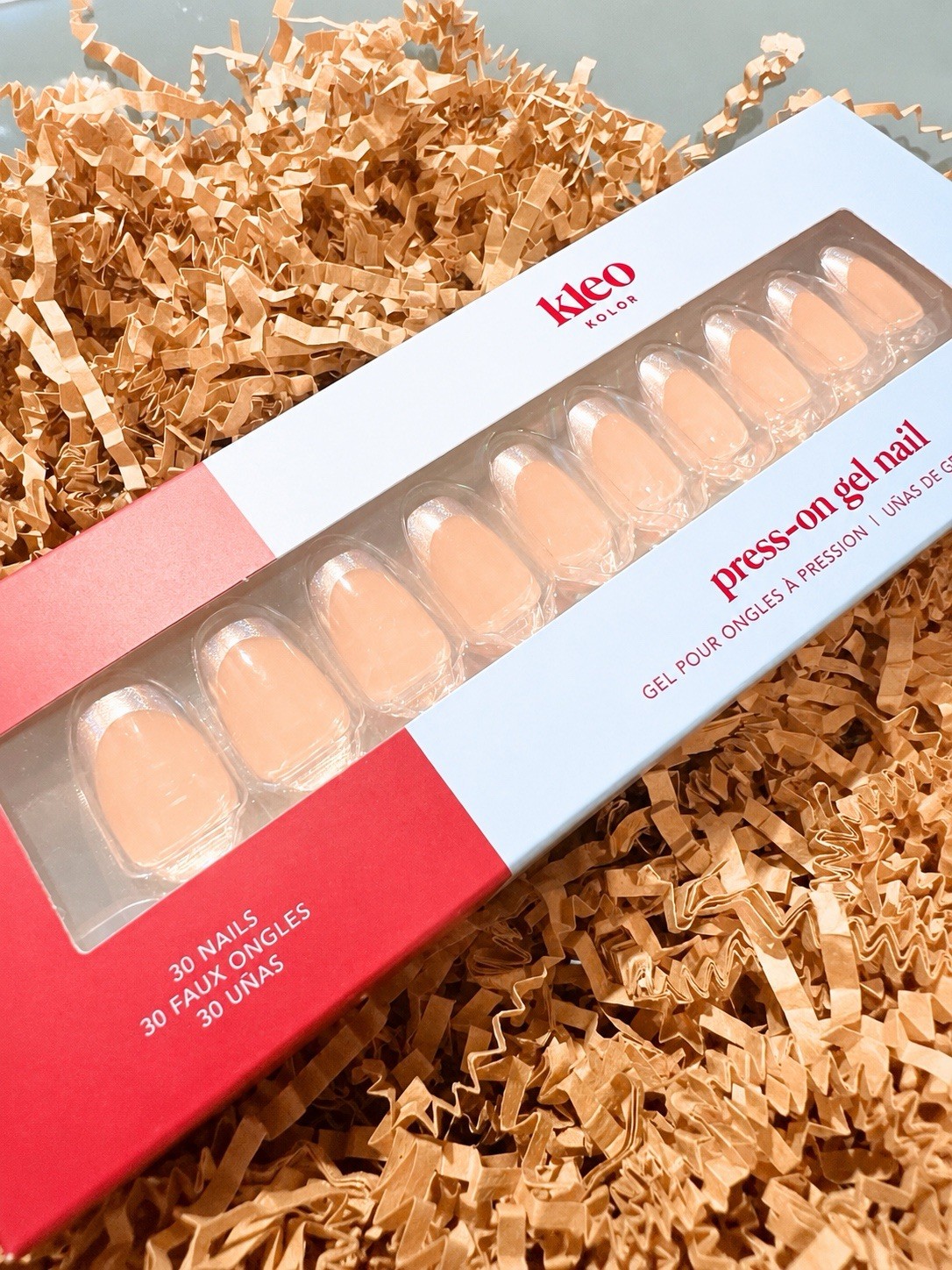 New Kleo Kolor 30 Press-On Gel Nails~Aux Étoiles~Holographic French Long Almond
