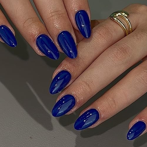 Oval Fake Nails – Royal Blue Press on Nails – Glossy Royal Blue