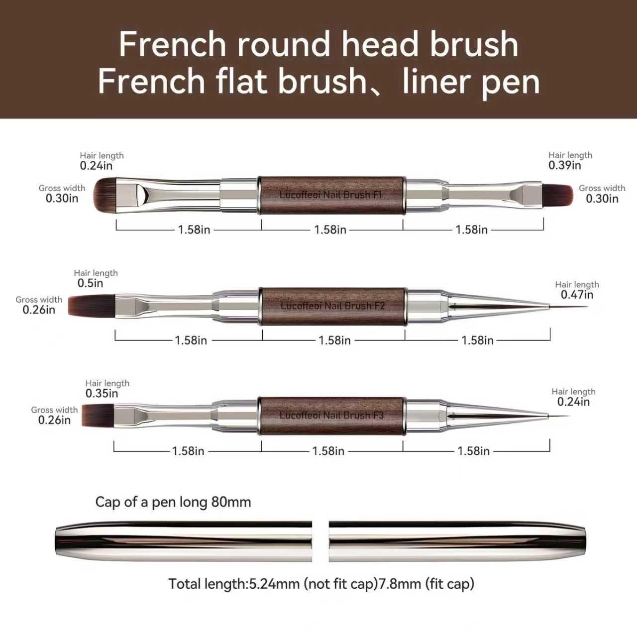 3Pcs Dual-End Nail Art Brushes Set – Builder Gel, Flat/Oval/Angled Tips, Clean U