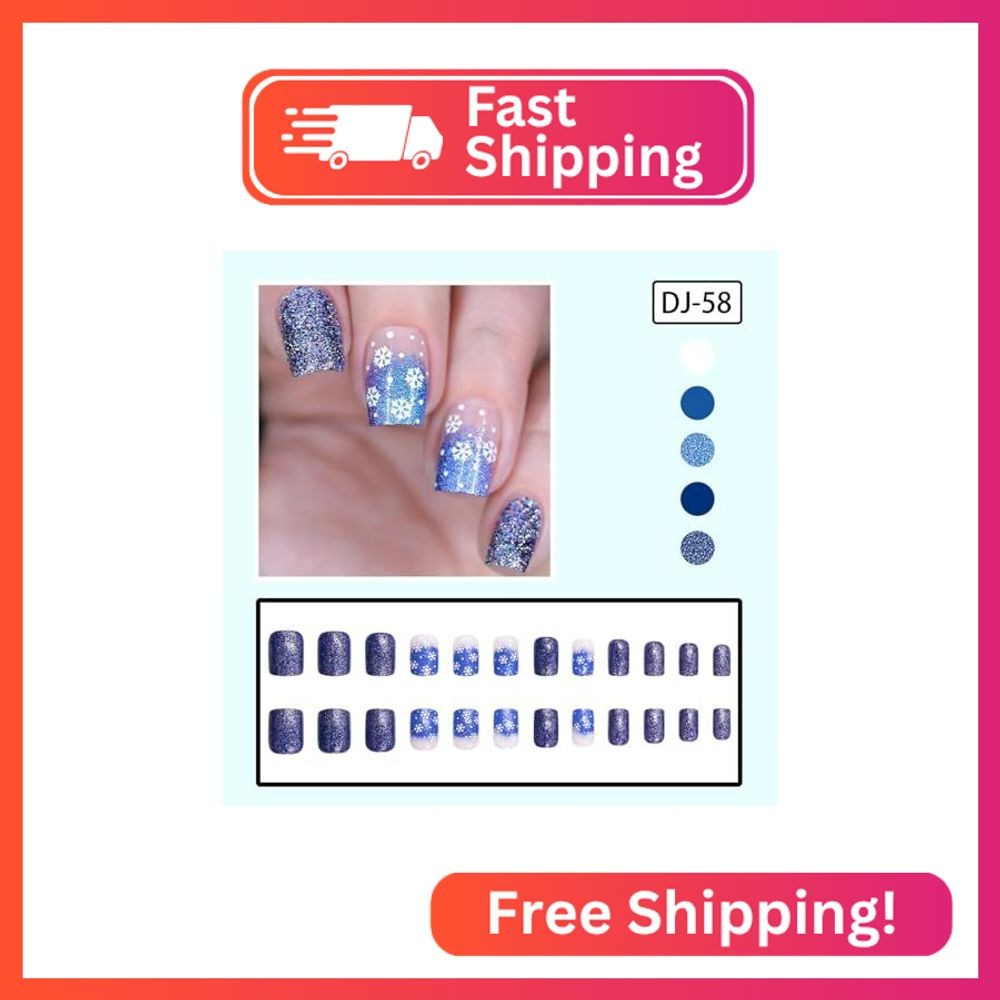 Tyuimhx Christmas Press on Nails Short Square Fake Nails With White Snowflake De