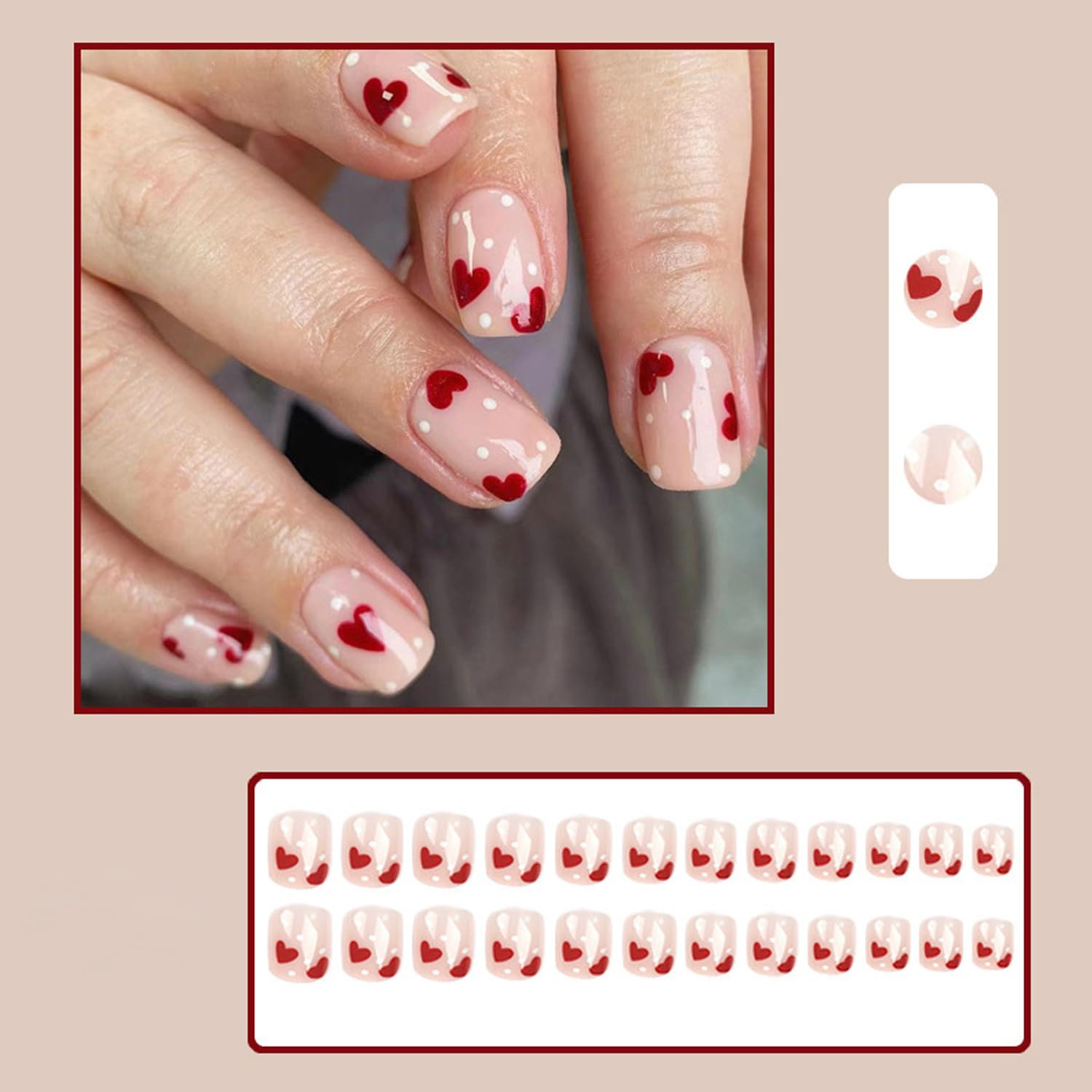 Valentine’S Day Press on Nails Short Square Fake Nails Red Pink Glossy Acrylic N