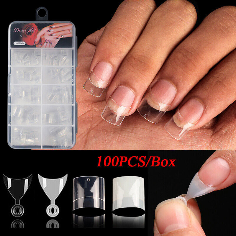 100PCS Box Nail Tip French Fake Art Nails Half Cover Artificial Acrylic Short
