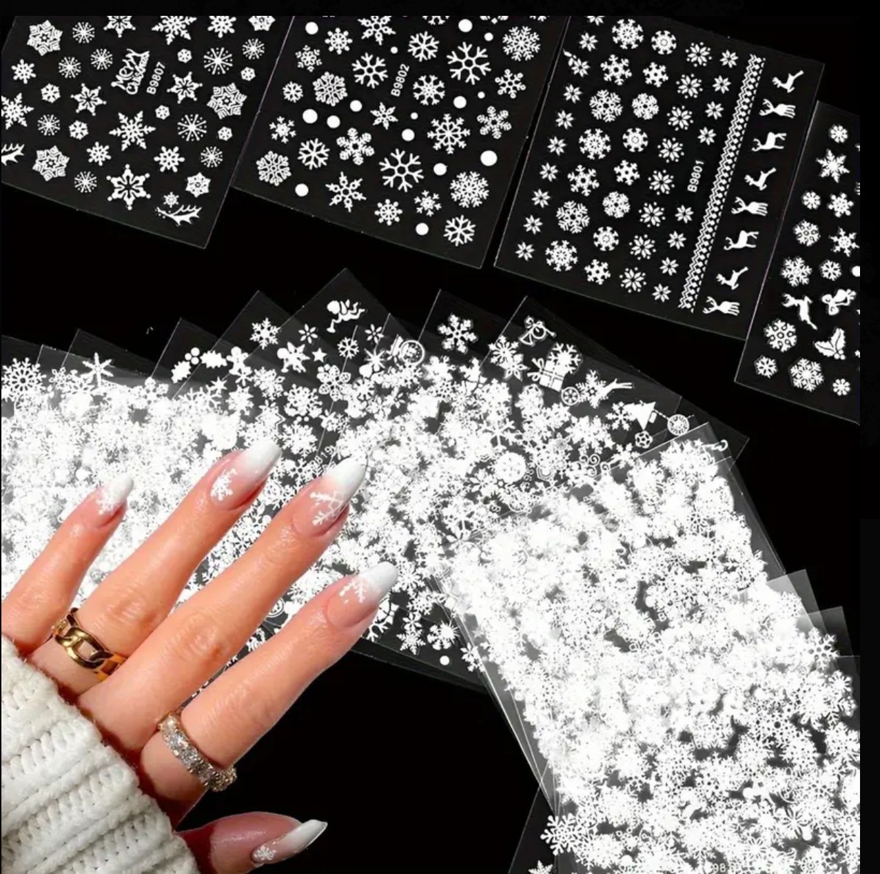 4 PCS Christmas Nail Art Stickers Mix White Snowflakes Snowman Santa Reindeer