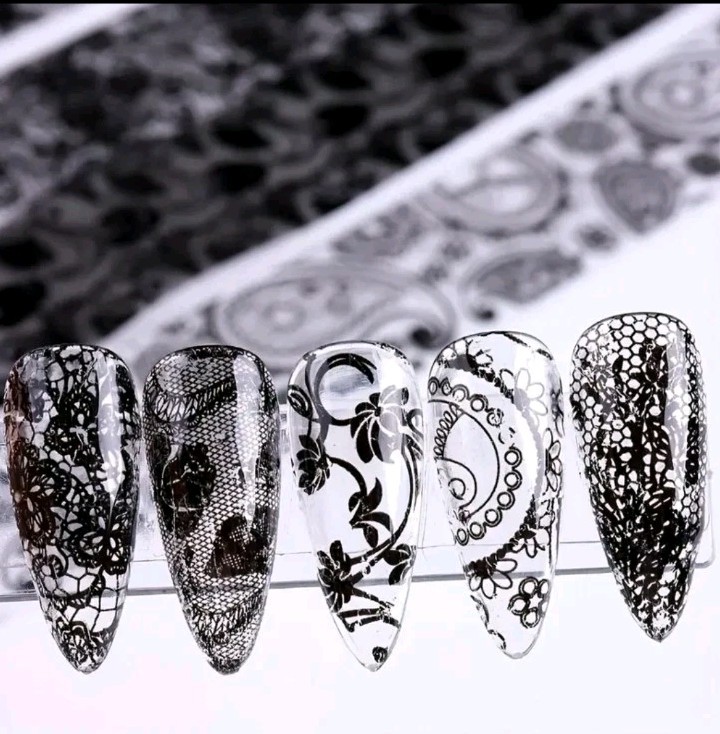 10 Rolls Nail Art Transfer Foil Black White Lace Paisley Roses Set Stickers Lot