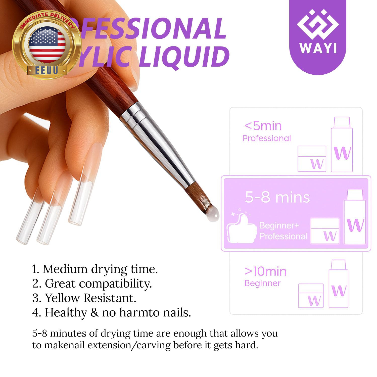 9Pcs Acrylic Nail Kit – 4Pcs Acrylic Powder (Pink, White, Clear, Nude) and Profe