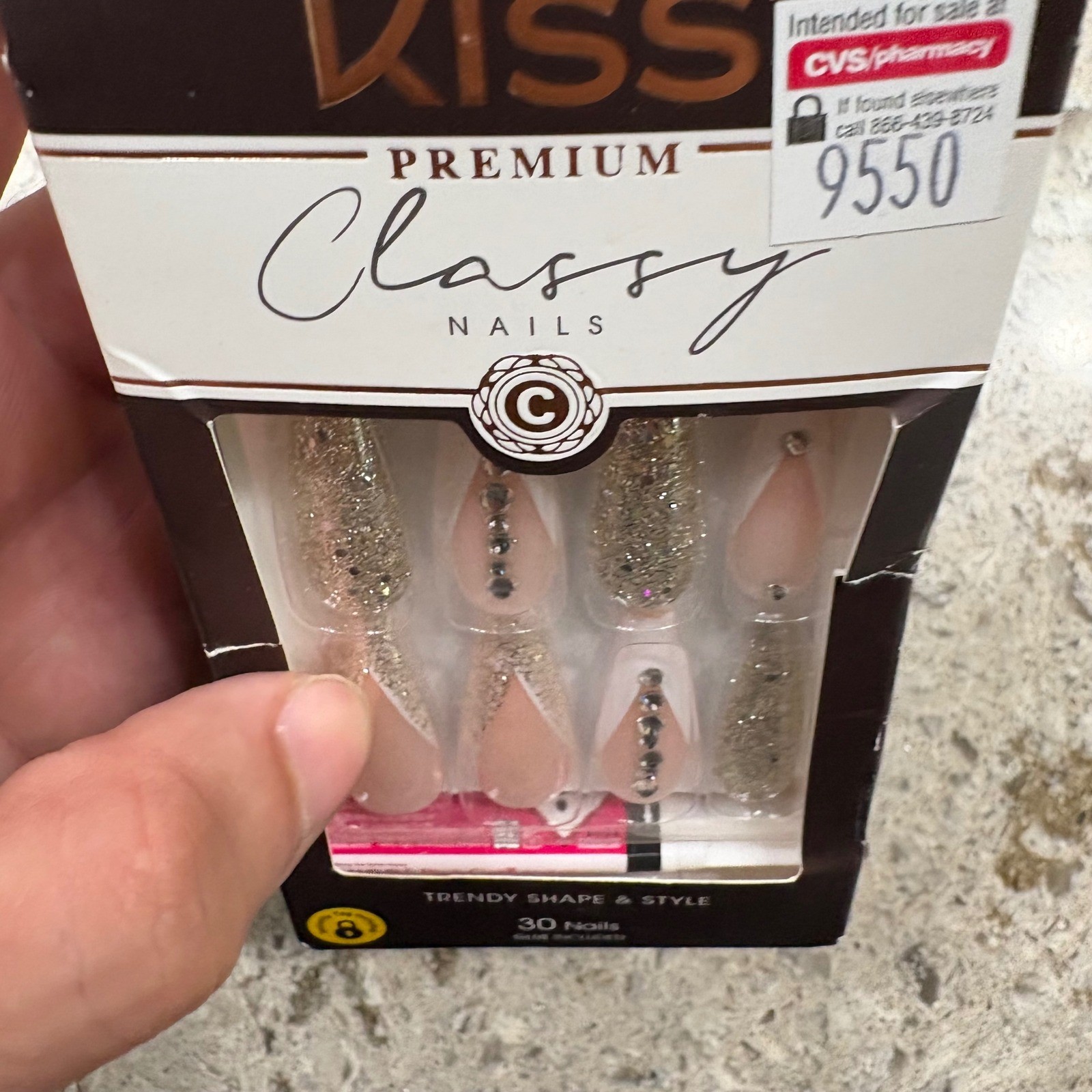 KISS Premium Classy Nails XL Long Gel Glue Included 30 Trendy Shape Style Nails