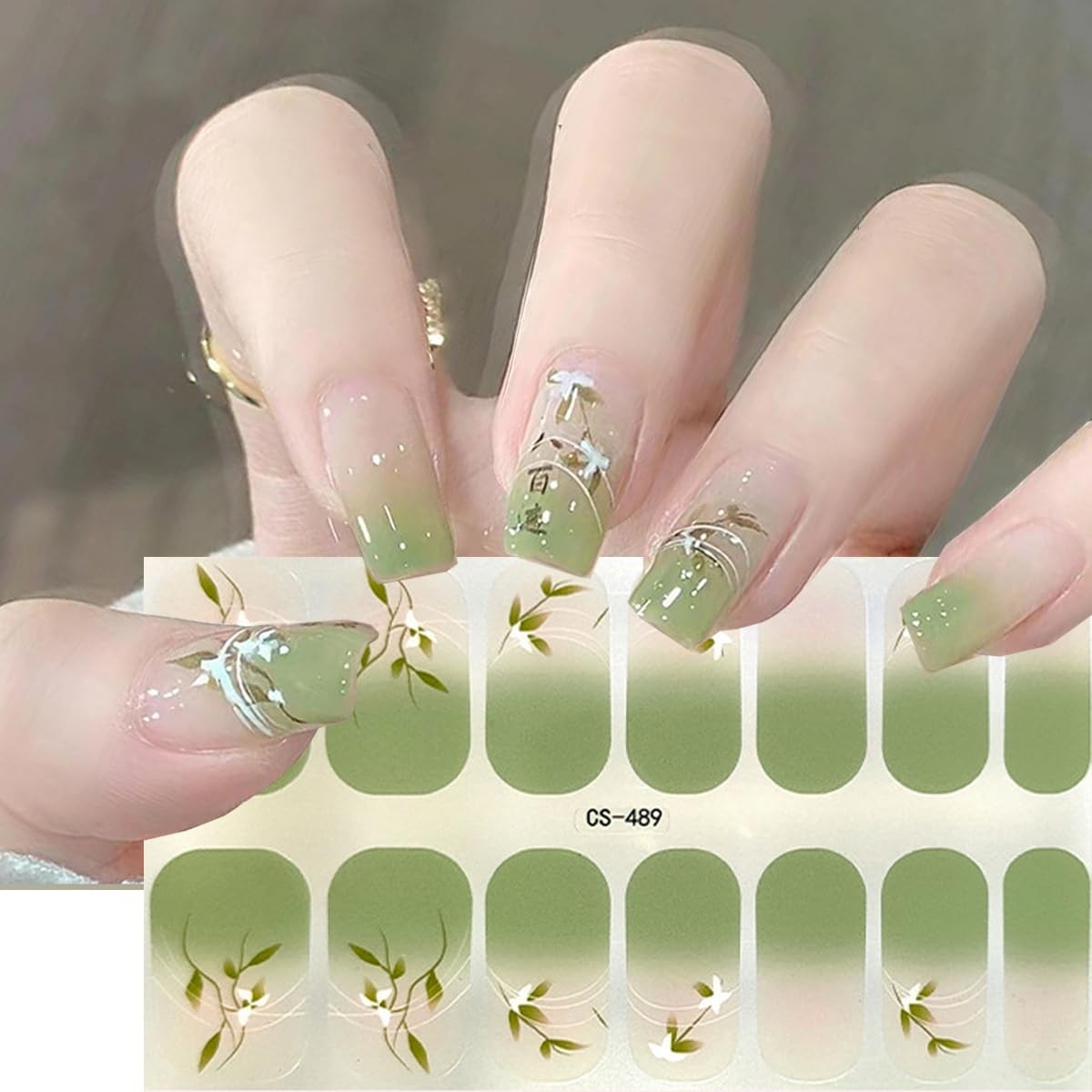 Flower Semi Cured Gel Nail Strips Gradient Gel Nail Sticker Self-Adhesive Ful…