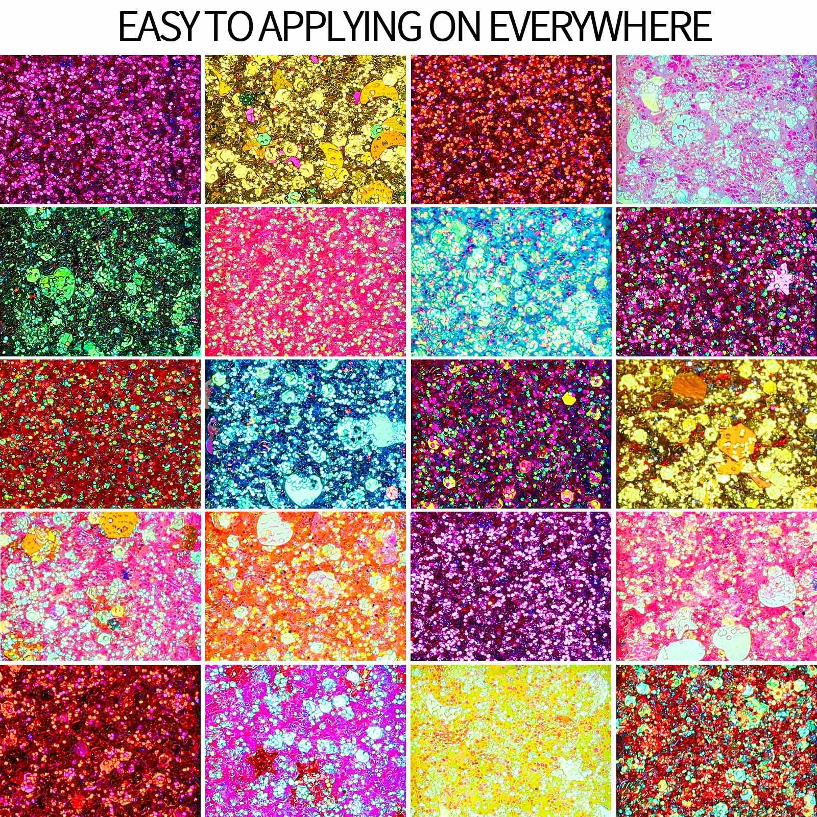 FANDAMEI 40 Colors Face Glitter, Paint Glitter Gel – 40 daylight colors