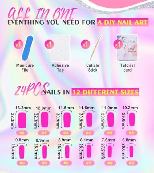 Press on Nails Extra Long – Square Press On Nails 05-French Tips with Bows